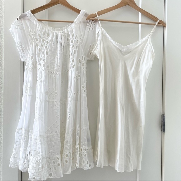 Johnny Was Dresses & Skirts - JOHNNY WAS White Eyelet Lace Mini Bay Doll Dress Swim Coverup With Slip Size S